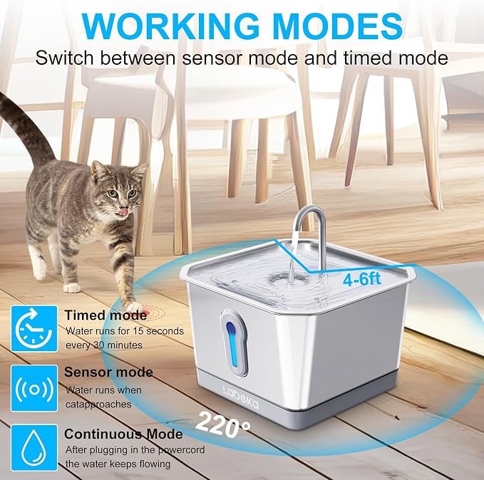 Stainless Steel Cat Water Fountain 135oz/4L:Battery Operated Wireless Cat - Image 4