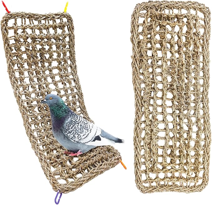 2Pcs Bird Seagrass Mat 20.5×8'' Natural Grass Woven Net Hammock Hanging on Cage by Hamiledyi