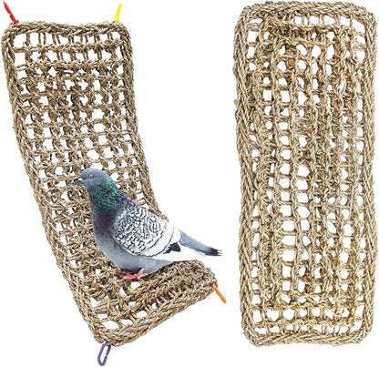2Pcs Bird Seagrass Mat 20.5×8'' Natural Grass Woven Net Hammock Hanging on Cage by Hamiledyi