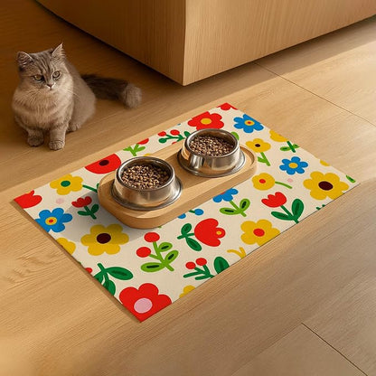 Pet Feeding Mat 24x16 inch Colorful Flower Print Pet Bowl Placemat Non Slip - Image 9