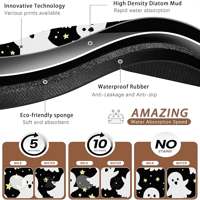 Halloween Pet Feeding Mat, Ghosts Absorbent Quick-Dry Cat Dog Food and Water - Image 3