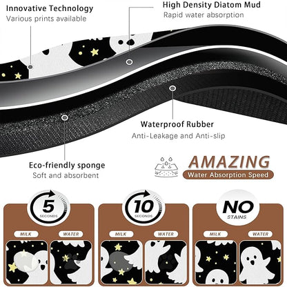 Halloween Pet Feeding Mat, Ghosts Absorbent Quick-Dry Cat Dog Food and Water - Image 3