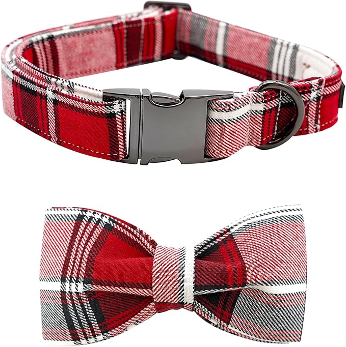 Dog Collar, Christmas Dog Collar Plaid Pet Collar Bow Holiday Bows Girl Boy by BoboRainbow