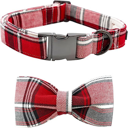 Dog Collar, Christmas Dog Collar Plaid Pet Collar Bow Holiday Bows Girl Boy by BoboRainbow