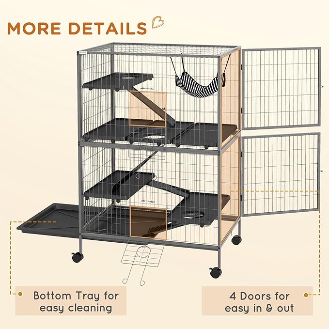 PawHut 50" 5-Tier Small Animal Cage, Ferret Cage, Large Chinchilla Cage - Image 6