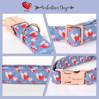 Unique style paws Valentine's Day Dog Collar Metal Buckle Collar Blue Pink Love - Image 3