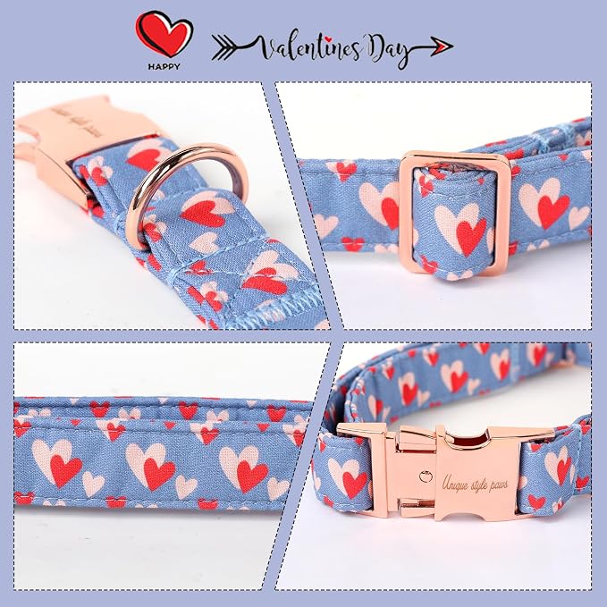 Unique style paws Valentine's Day Dog Collar Metal Buckle Collar Blue Pink Love - Image 3