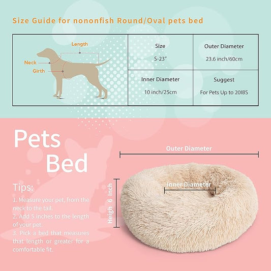 Calming Donut Dogs Beds for Small Dogs Washable, 23inch Plush Round Pet Bed for - Image 2