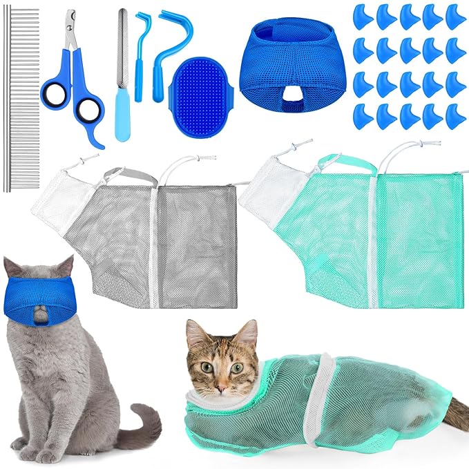 10 Pcs Cat Bathing Bag Set Pet Mesh Shower Bag Anti Bite and Scratch Pet by Kritkin