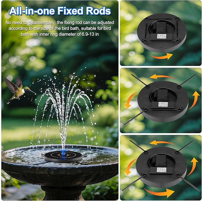 Solar Fountain Pump with 3 Spray Height Adjustments, Upgraded Glass Solar Bird - Image 2