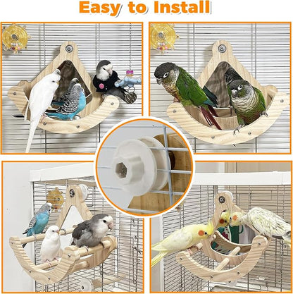 Bird Perch Toy with Mirror for Cage, Interactive Rocking Parakeet Toys and - Image 4