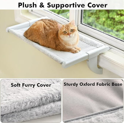 Window Sill Mount Cat Perch for Indoor Cats, One-Step Sliding Clamping Slot - Image 2