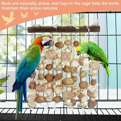 PINVNBY Large Parrot Toys Natural Nuts Corn Cob Wooden Chewing Tearing Toy - Image 4