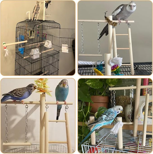 PINVNBY Bird Playground, Wood Parrot Play Gym Stand Perch Bird Cage Accessories - Image 2