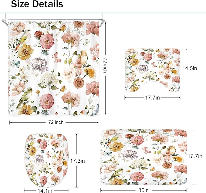 4 PCS Spring Floral Birds Bathroom Set - Image 5