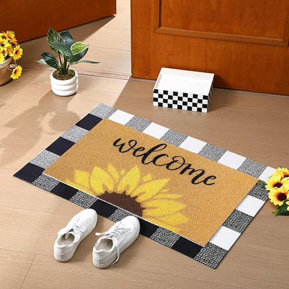 Tinideya 2 Pcs Summer Door Mat Sunflower Welcome Non Slip Coir Mats Floral - Image 6