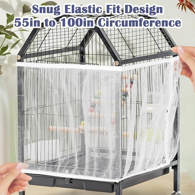 2Pcs Bird Cage Seed Catcher, Soft Airy Bird Cage Net Guard Net Cover Stretchy - Image 5