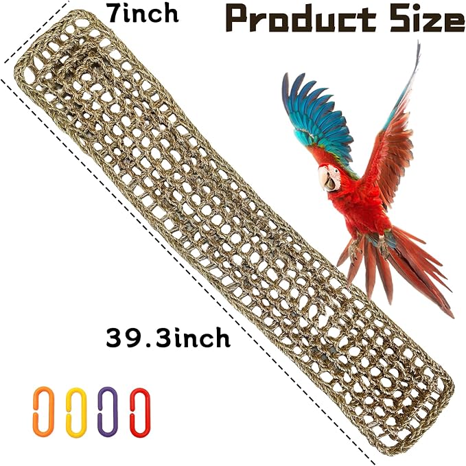 Bird Seagrass Mat 39.4×7" Natural Grass Woven Net Hammock Hanging on Parrot Cage - Image 6