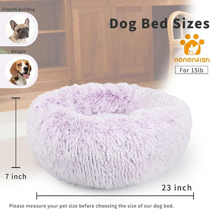 Calming Donut Dogs Beds for Small Dogs Washable, 23inch Plush Round Pet Bed for - Image 2
