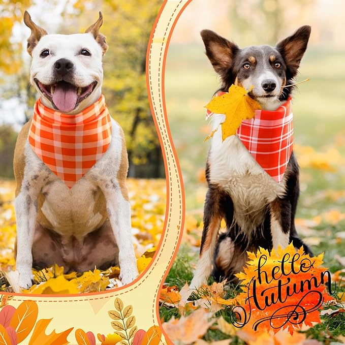 Abbylike 50 Pcs Orange Plaid Dog Bandanas Bulk Check Pattern Bandanas - Image 7