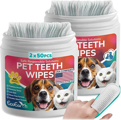 Premium Teeth Cleaning Wipes for Dogs & Cats by EcoEarth