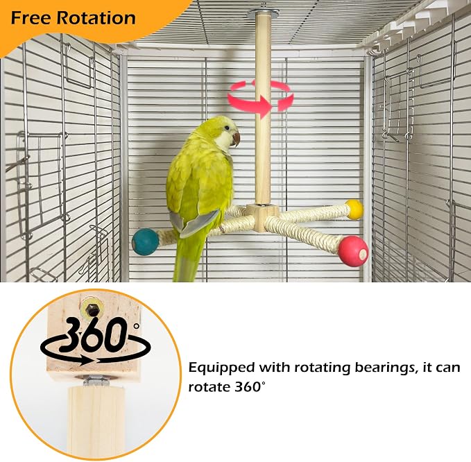 Large Bird Stand Perch Toy for Cage, Interactive Spinning Toys, Wooden Exercise - Image 4