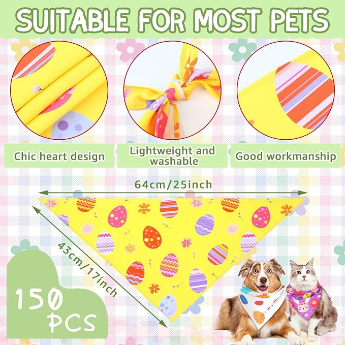 100 Pcs Easter Dog Bandanas Bulk Pet Bibs Colorful Triangle Scarf Pet Bandanas - Image 3