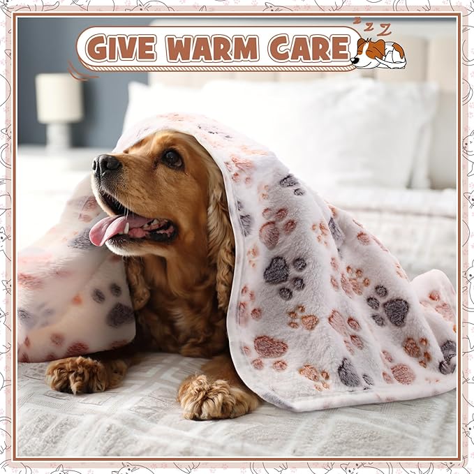 Tegeme 12 Pcs Pet Blankets Soft Fluffy Fleece Dog Cat Warm Paw Print Pattern - Image 3