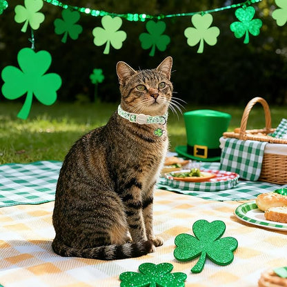 2 Pack St. Patrick's Day Cat Collars, DOGWONG Spring Green Shamrock Cat Collars - Image 6