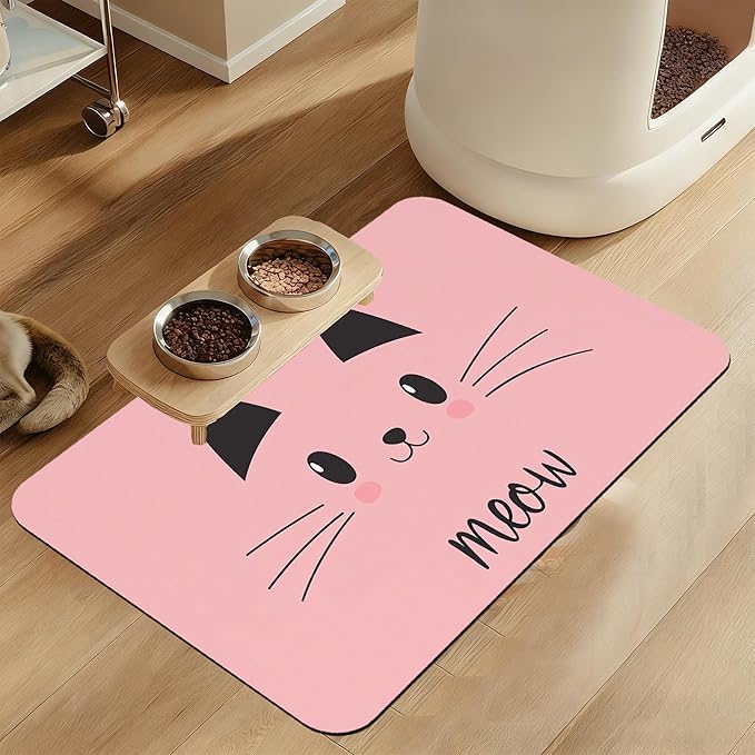 Pink Cat Meow Dog Food Mat–Christmas Stocking Absorbent Quick Dry Feeding by LUTASER