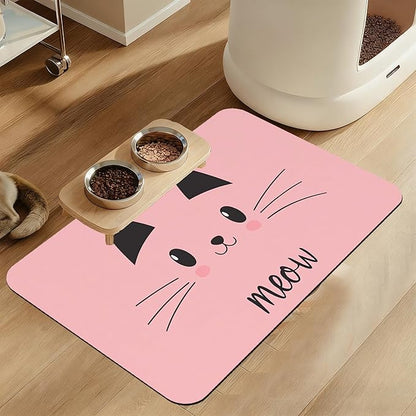 Pink Cat Meow Dog Food Mat–Christmas Stocking Absorbent Quick Dry Feeding by LUTASER