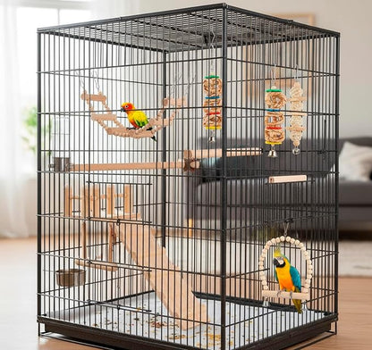 Morezi Bird Swing for cage Parakeet Parrot Swing Wood Hemp Rope Ladder Toy Play - Image 7