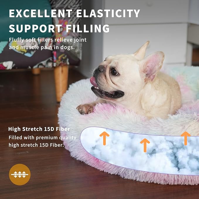 Calming Donut Dogs Beds for Small Dogs Washable, 23inch Plush Round Pet Bed for - Image 3