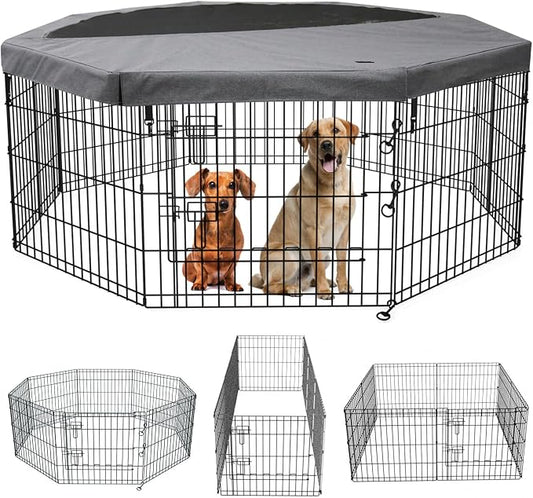 PETIME Foldable Metal Dog Exercise Pen/Pet Puppy Playpen Kennels Yard Fence by PETIME