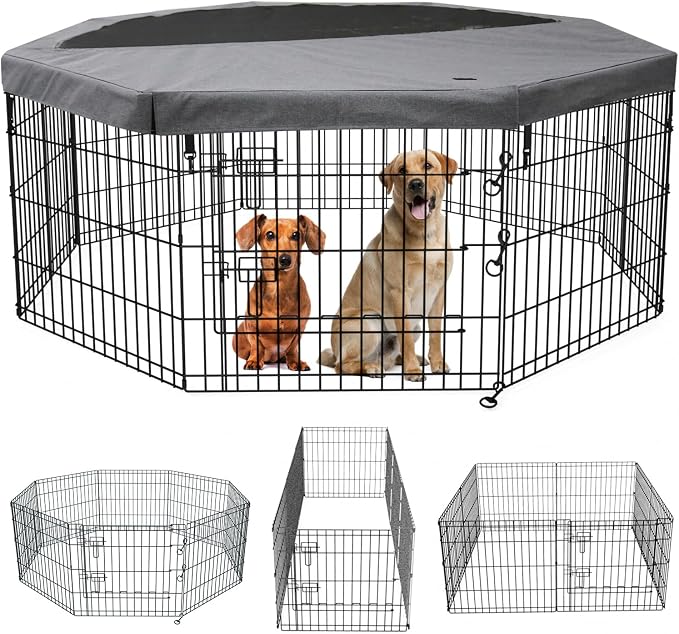PETIME Foldable Metal Dog Exercise Pen/Pet Puppy Playpen Kennels Yard Fence by PETIME