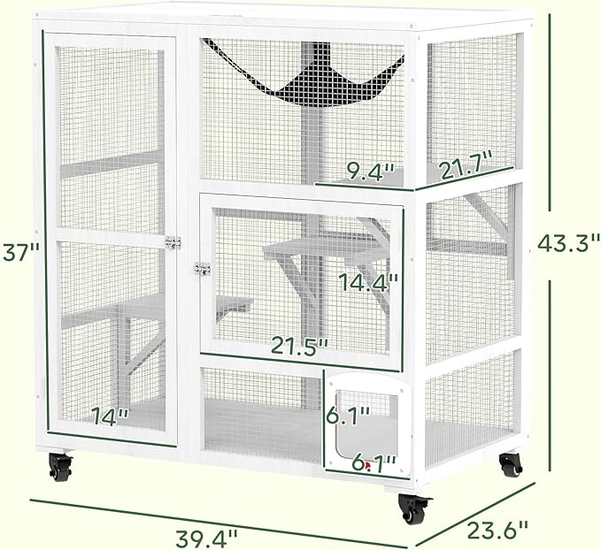 PawHut Indoor Wooden Catio, Cat House Cat Enclosure on Wheels - Image 7