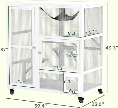 PawHut Indoor Wooden Catio, Cat House Cat Enclosure on Wheels - Image 7