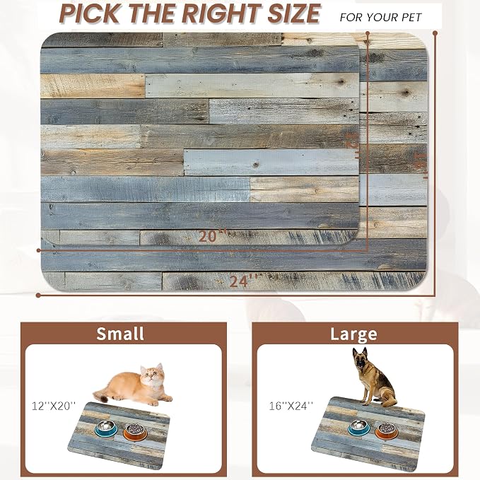 Vintage Barn Wooden Dog Cat Food Mat, Rustic Wood GrainAbsorbent Pet Feeding Mat - Image 2