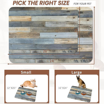 Vintage Barn Wooden Dog Cat Food Mat, Rustic Wood GrainAbsorbent Pet Feeding Mat - Image 2