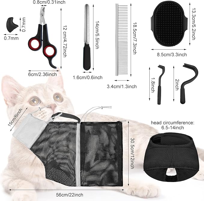 9 Pcs Cat Bathing Bag Set Cat Shower Bag Anti Bite and Scratch - Image 2