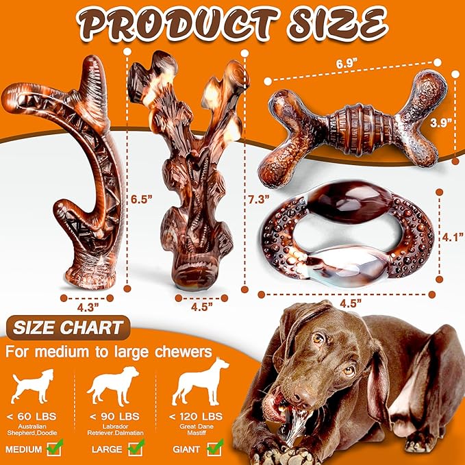 Dog Chew Toys for Aggressive Chewers 4 Pack, Indestructible Dog Toys, Bacon - Image 6