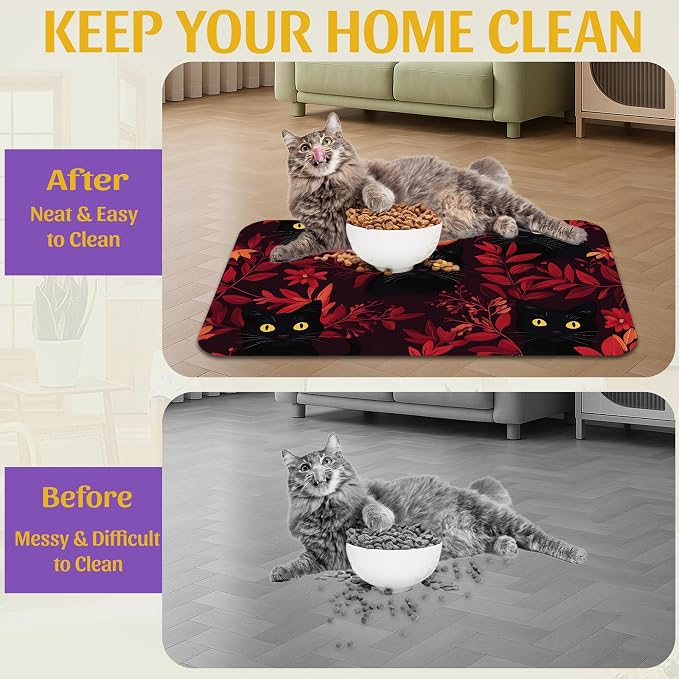 Black Cat Forest Pet Feeding Mat, Fast-Dry Absorbent Dog and Cat Bowl Mat - Image 4