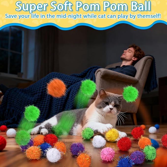 Mity rain 101PCS Cat Ball Launchers & Pom Pom Balls Interactive Cat Toy Set – - Image 2