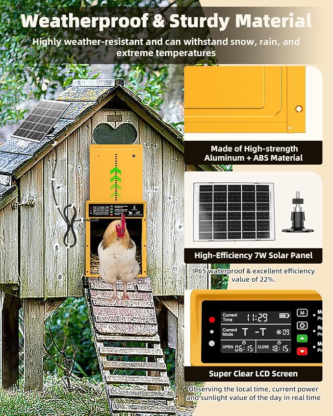 2025 Upgrade 7W Solar Power Chicken Door, Pet Deluxe Automatic Chicken Coop Door - Image 5