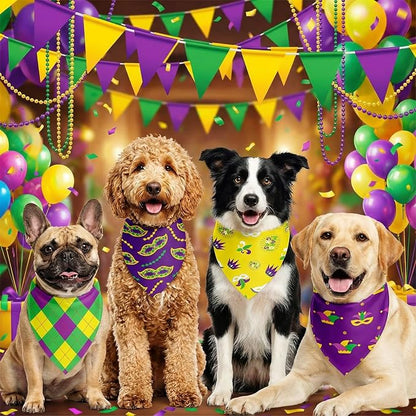 Abbylike 50 Pcs Mardi Gras Dog Bandanas Bulk Purple Green and Gold Bandanas - Image 2