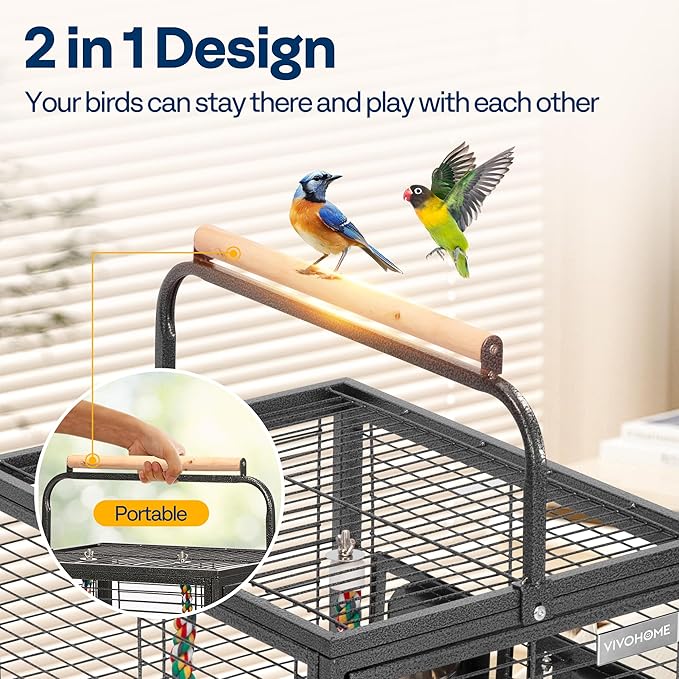 VIVOHOME 19 Inch Wrought Iron Bird Travel Carrier Cage - Image 4