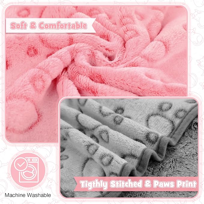 Tegeme 12 Pcs Pet Blankets Soft Fluffy Fleece Dog Cat Warm Paw Print Pattern - Image 3