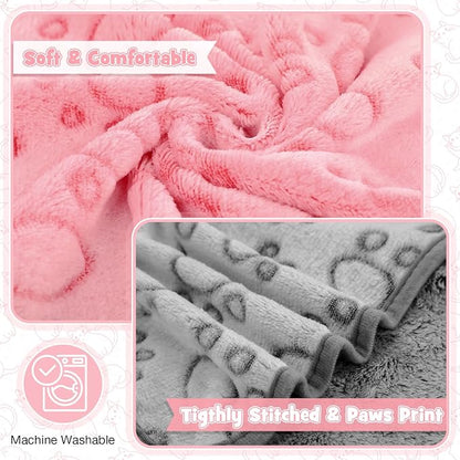 Tegeme 12 Pcs Pet Blankets Soft Fluffy Fleece Dog Cat Warm Paw Print Pattern - Image 3