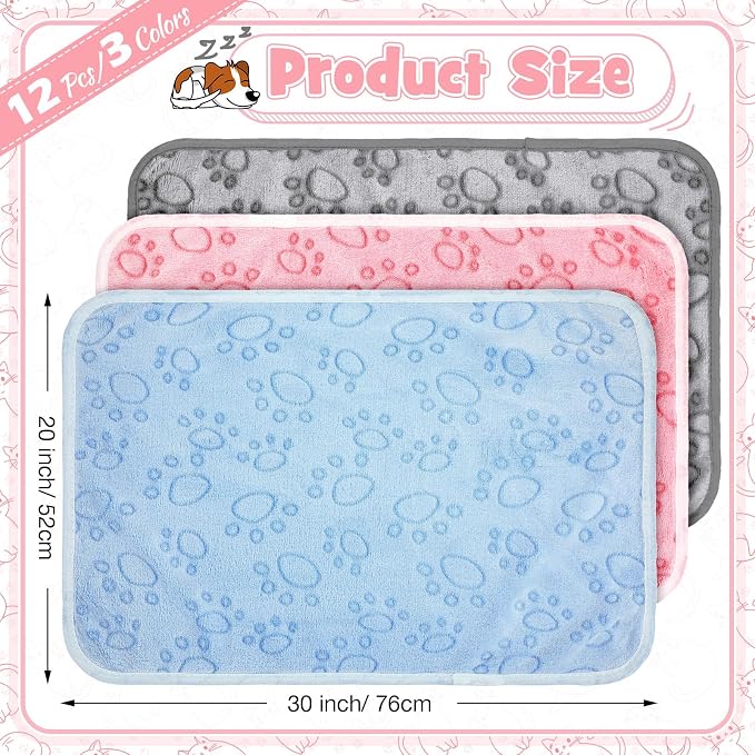 Tegeme 12 Pcs Pet Blankets Soft Fluffy Fleece Dog Cat Warm Paw Print Pattern - Image 2