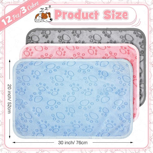 Tegeme 12 Pcs Pet Blankets Soft Fluffy Fleece Dog Cat Warm Paw Print Pattern - Image 2